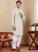 Linen Light Green Traditional Wear Embroidery Work Readymade Kurta Pajama